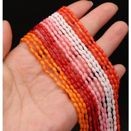 Natural Coral Beads Rice Shape Pink Red Charm Hole Bead for Jewelry Making DIY Necklace Bracelet Crafts Accessories 2x4mm