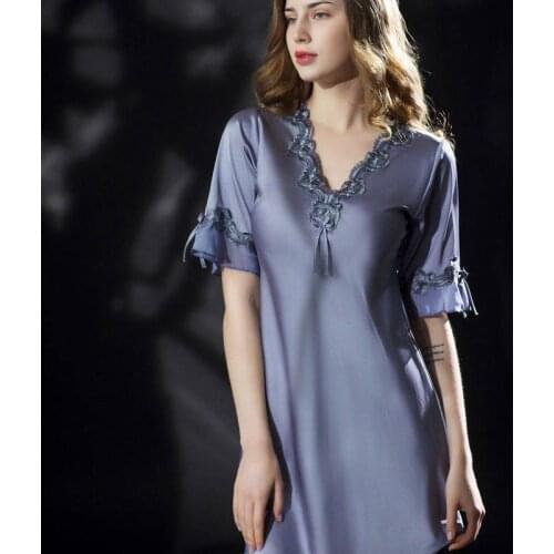 Summer Womens Sleepwear Ice Silk Short-Sleeved Nightdress Large Size Homewear Lady Nighty Satin Nightgown M-XXXL Sexy Lingerie