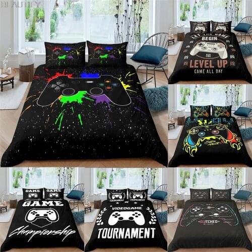 2021 NEW Creative Gamepad Bedding Set Queen Size Duvet Cover Black Comforter Bed Cover Set Bedclothes 3pcs Multiple size