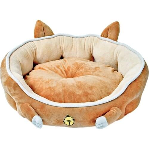 New pet nest round warm and comfortable dog bed cartoon style thick cat nest pad
