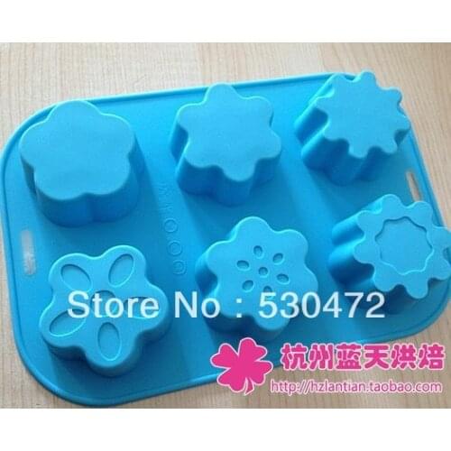 Wholesale/retail,free shipping ,6 hole flower jelly mold silicone Pudding mould Cake Mold 26*18*3CM