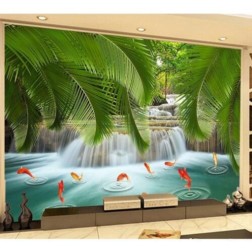 River Fishes Leaf Nature Wallpaper Mural for Living Room Sofa Backaground 3d Photo Mural 3d Wall Mural 3D Wall paper