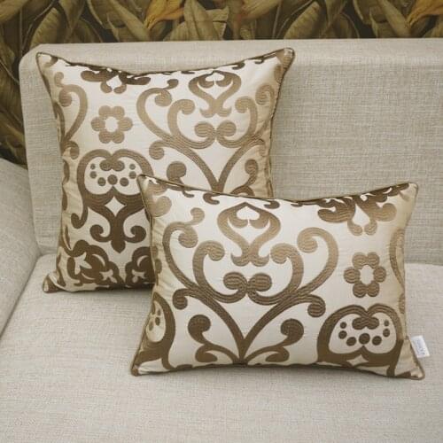 Luxury Brown Gold Cushion Embroidery Pillow Cover Decorative Decoration Salon Sofa Pillowcase Plant Chain Jacquard