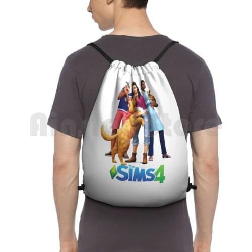 The Sims 4 Backpack Drawstring Bag Riding Climbing Gym Bag Game Dog Womens Men Sims 4