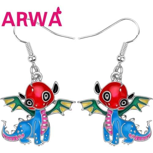 ARWA Enamel Alloy Flying Dinosaur Dragon Earrings Magic Wings Dangle Drop Jewelry For Women Girls Kid Gifts Charms