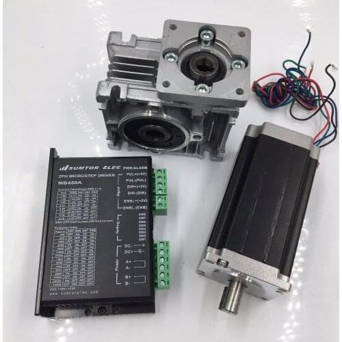 Nema 23 2ph Stepper Motor L76mm 3A 4Lead + 50:1 57mm Worm Gearbox Speed Reducer& Driver Kit for CNC Machines