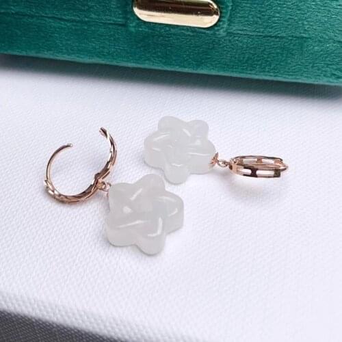 SHILOVEM 18k yellow gold real Natural white Jasper drop earrings classic fine Jewelry women wedding gift myme13138821hby