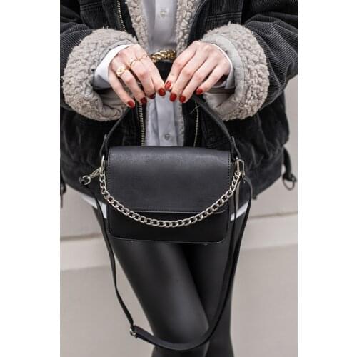 Black Suede Women 'S Clamshell Chain Cross Bag