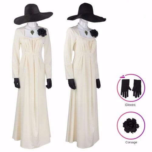 Timi Trescu Cosplay Costume Solid Color Dress Hat Necklace Earrings Accessories