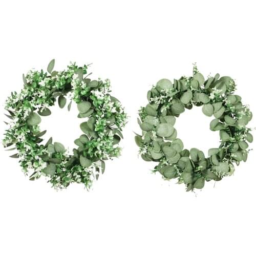 Artificial Eucalyptus Wreath Green Leaves Wreath for Front Door Wall Home Decor Festival Celebration
