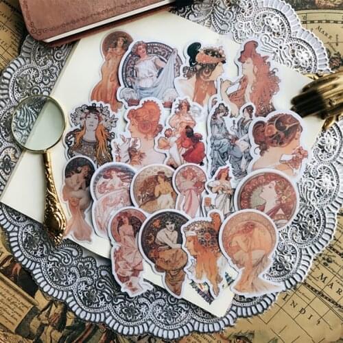 Vintage Mucha Gilding Stickers Scrapbooking Stickers Decorative Journal Happy Planner Sticker DIY Craft Photo Albums Card Make
