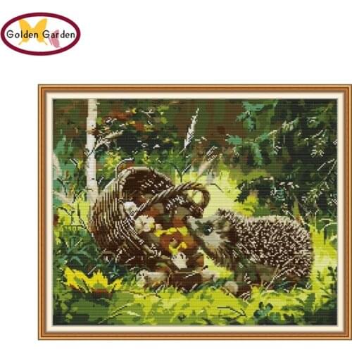 GG Little Hedgehog Joy Sunday Animal Cross Stitch Embroidery Needlework 11CT14CT Cotton Canvas Cross Stitch Set for Home Decor