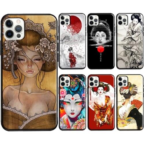 Japanese Geisha Soft Cover For iPhone 12 11 Pro Max X XR XS Max 5S SE 2020 8 7 Plus 12 Mini Phone Case
