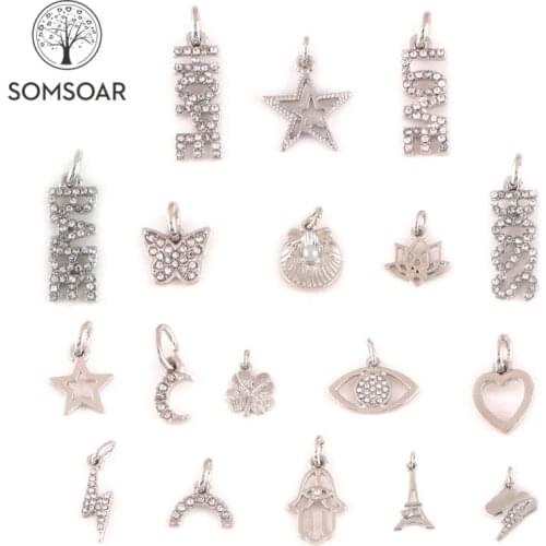 Somsoar Jewelry Silvering DIY Pendant Crystal Dangle Charms fit Complete Set Necklace & Bracelet as Fashion Jewelry 50pcs/lot