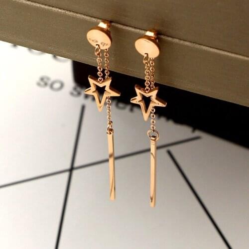 Fashion Brand Love Hollow Star Chain Square Bar Dangle Drop Earring Rose Gold Color Stainless Steel Women Party Gift