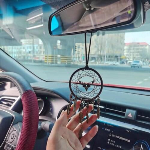 1pcs feather wind chimes manual dream catcher deer car pendant home room wall hang Ornaments Decoration car decor accessories