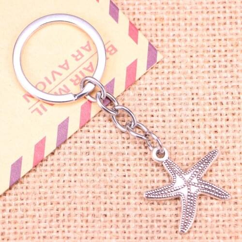 20pcs New Fashion Keychain 25x26mm marine starfish Pendants DIY Men Jewelry Car Key Chain Ring Holder Souvenir For Gift