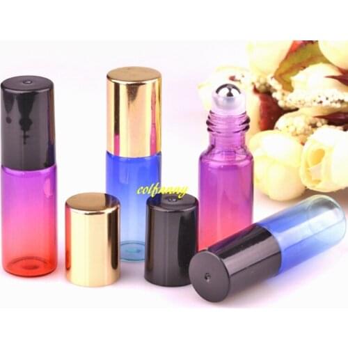 200pcs/lot 5ml colorful Glass roll on bottle stainless steel roll-on rainbow bottle Essential oil cosmetic packing