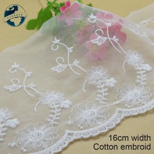 3yards 16cm width white lace cotton embroidery lace french lace ribbon fabric guipure diy trims warp sewing Accessories#4102