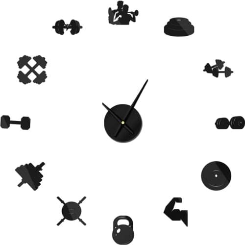 Bodybuilding Sport Gym 3d Diy Acrylic Mirror Wall Clock Watch Wall Decor Reloj De Pared Horloge Fitness Lover Gift