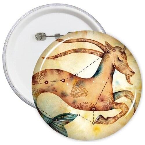 January December Capricorn Constellation Zodiac Round Pins Badge Button Clothing Decoration Gift 5pcs