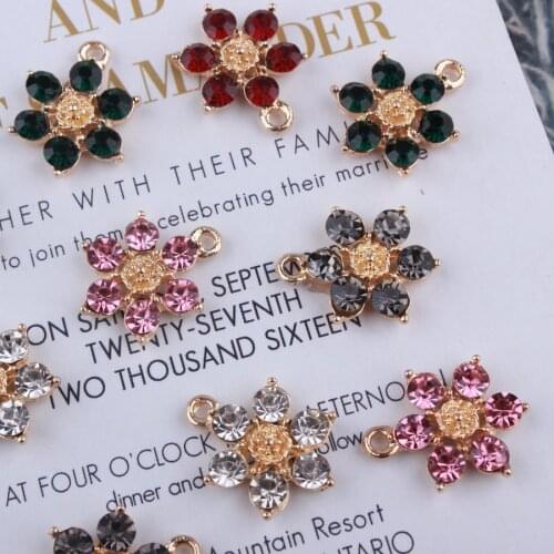 50pcs 15*21mm Fashion Jewelry floating charms Crystal Flower Mixed color Crystal charm For Women Accessory