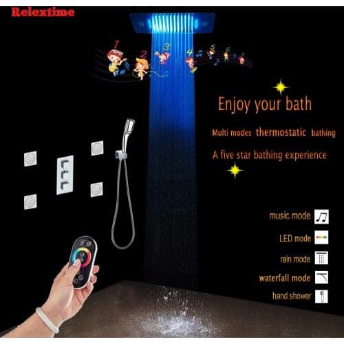 Bluetooth Connection Nozzle Light LED Ceiling Music Shower head Concealed Thermostatic Bathroom Shower Set Multifunction Mixer