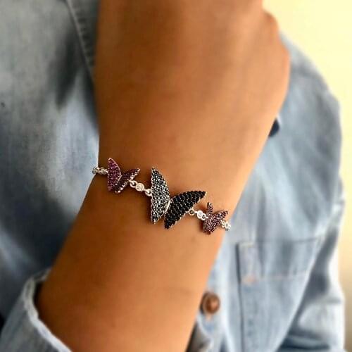 Ornate Black Stone Love and Affection Bracelet 925 Sterling Silver Elevator Wristband Women Girls Jewelry Accessories Bracelet