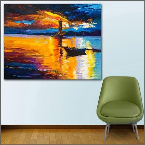 Large size Printing Oil Painting The sunset and the sailboat art canvas prints pictures for living room and bedroom No Frames
