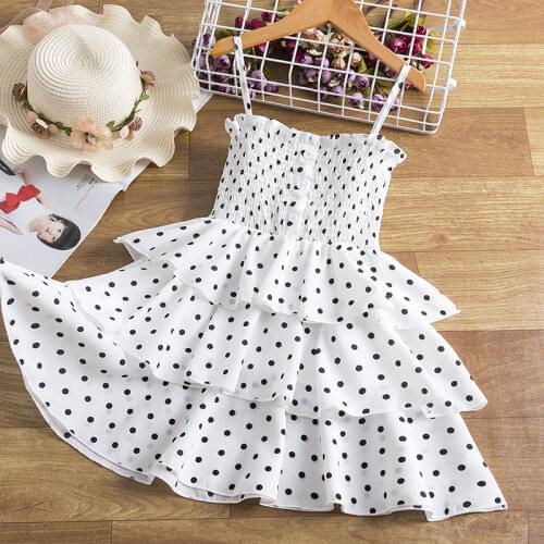 Summer Ruffles Polka Dot Dresses For Girls Kids Elegant Wedding Birthday Princess Party Casual Clothes Children 3 4 5 6 7 8 Year