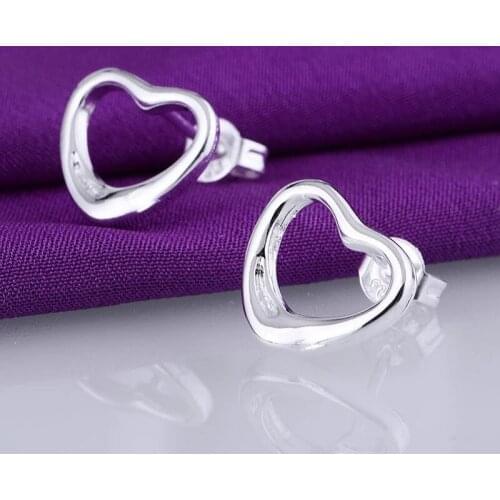 Hot 925 Sterling Silver Earrings for Women temperament Exquisite heart Ear studs Christmas Gifts Street all-match Jewelry