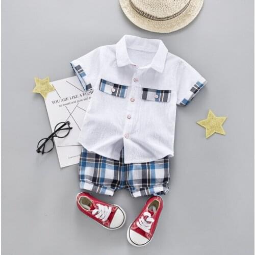 Infant Boys Clothing Summer Baby Plaid Gentleman Cotton Turn-down Shirt Kids Boy Clothing Set 1 2 3 4 Years