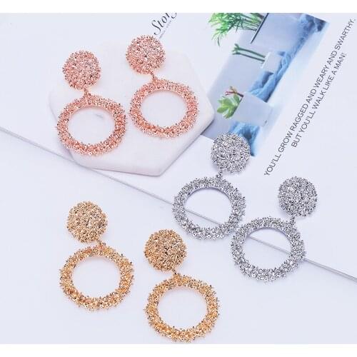 HOCOLE Trendy Big Metal Drop Earrings For Women Vintage Geometric Statement Gold Pendant Earring Wedding Fashion Jewelry 2019