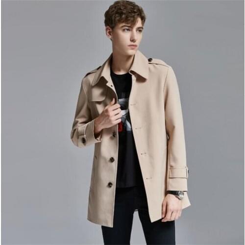 Classic mens trench coats abrigos de hombre man single-breasted clothes kaban slim fit overcoat long sleeve new designer khaki