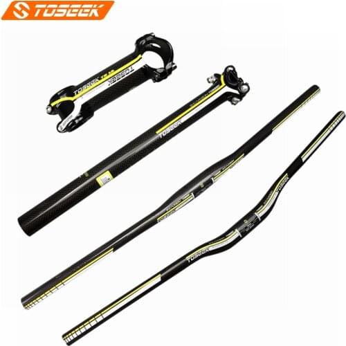 TOSEEK Yellow Carbon Fibre Bike Mountain Handlebar Set (Flat Or Rise) Handlebar + Seatpost + Stem Bicycles MTB Parts