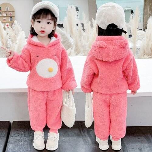 Autumn Winter Toddler Girls Clothes Warm Thicken Kids Hooded jacket+Pants Suit Christmas Sweater Outfits Children Clothing set