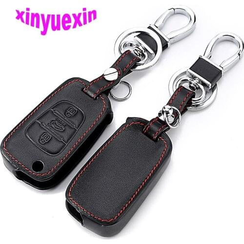 Xinyuexin Leather Car Key Cover Fob Case For Kia RIO K2 K5 Sportage Sorento Ceed For Hyundai i20 i30 i35 iX20 iX35 Solaris Verna