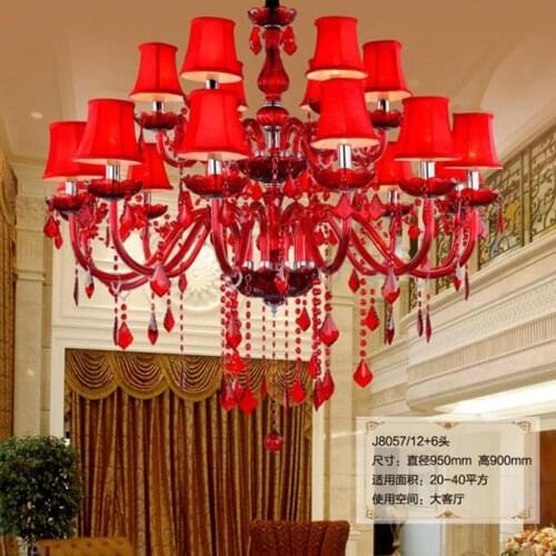 Red Christmas Holiday lighting Lucky wine red crystal chandelier Led Pendientes 12/15/18 pcs Large wedding candle holders light
