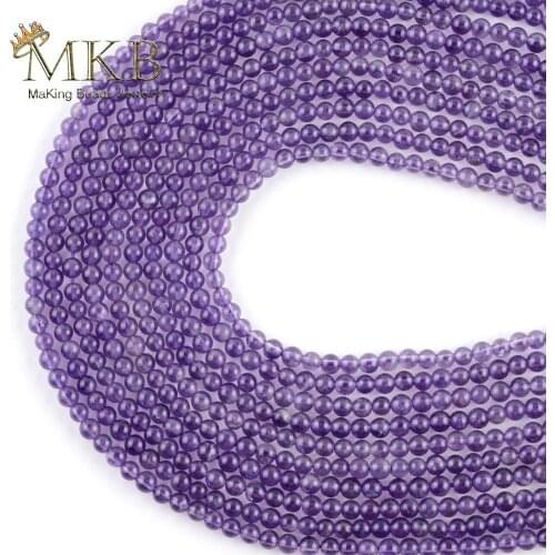 3mm Amethysts Purple Crystal Natural Stone Round Beads Space Loose Beads For Jewelry Making Diy Bracelet Jewellery Strand 15