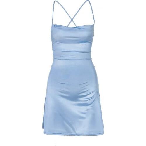 Quanss Summer Satin Sexy Dress Women 2021 Sleeveless Backless Elegant Short Dress Female Club Party Outfits Mini Dresses