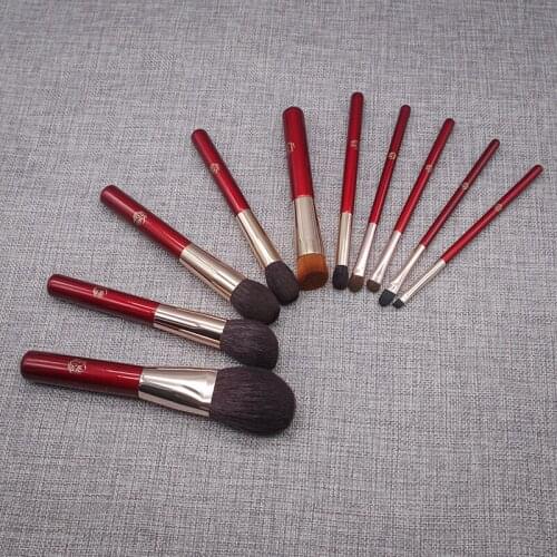 10pcs Professional Handmade Make Up Brush Kit Face Powder Blush Eye Shadow Eyebrow Brush Saikoho Goat Hair Makeup Brushes Set