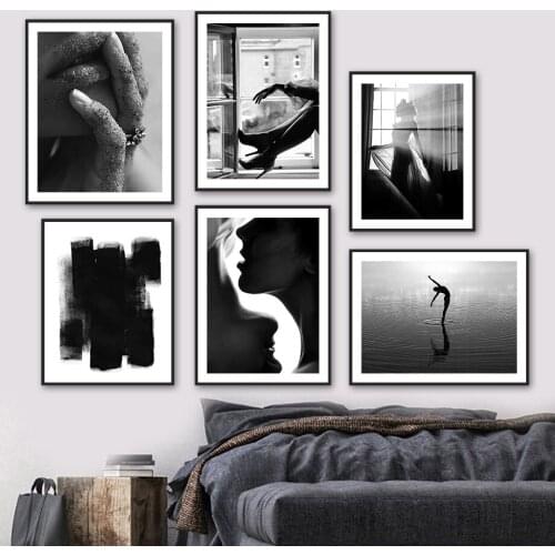Black White Sexy Lips Dance Girl Wall Art Canvas Painting Nordic Posters And Prints Minimalist Pictures For Living Room Decor