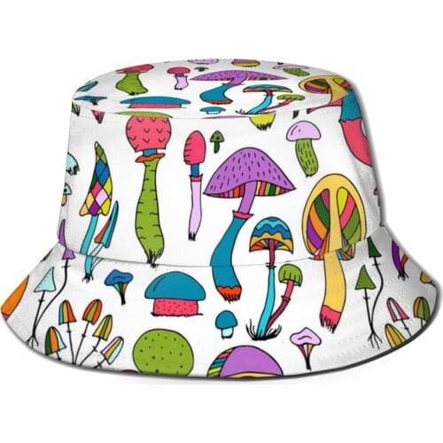 NOISYDESIGNS Unisex Foldable Bucket Hat Mushrooms Prints Beach Sun Hat Street Headwear Fisherman Outdoor Cap Men and Woman