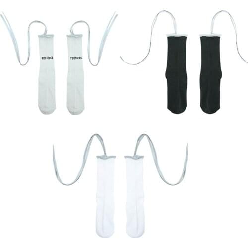 Strap men and women socks cross reflective fluorescent black calf socks ins tide luminous personality white tube