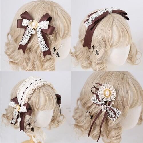 Origional Lo Niang Lace Hair Band Headdress Lolita KC Hair Band Brown Sweet Little Things