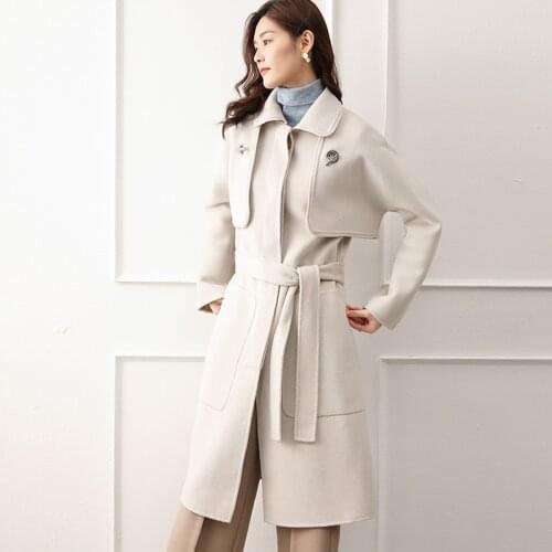 New womens wool coat pure color lapel long knitted cardigan high-end coat cashmere coat Slim fashion FRSEUCAG brand uniform