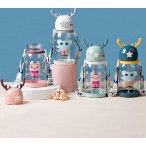 Newborn Kids Childrens Straw Milk Cup Plastic Water Bottles Baby Cartoon Student Kettle Water Bottles School Kids Drinker