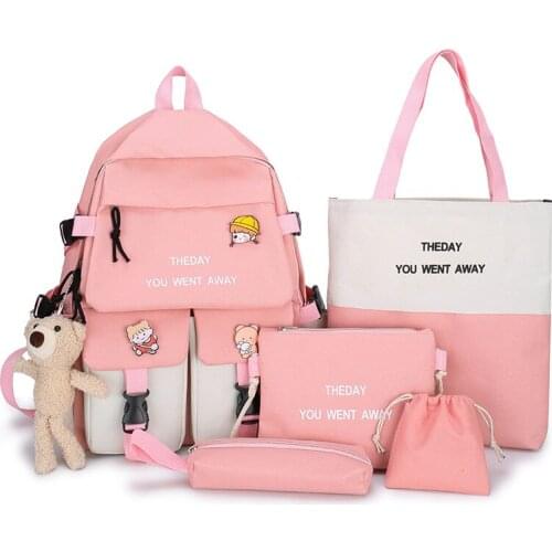 Рюкзак школьный девочка рюкзак 5pcs Canvas Women Backpack Casual School Bags for Teenage Girl Shoulder Bags Mochilas Rucksacks