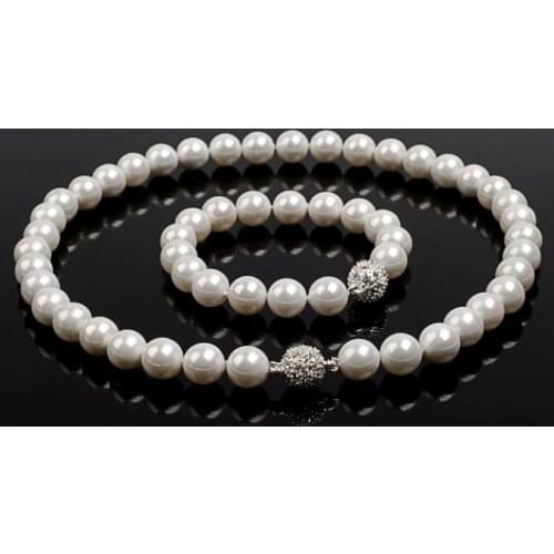 Sallei natural nanyang pearl 7-8mm white shell beads necklace bracelet ball buckle set earring women gift -jewelry