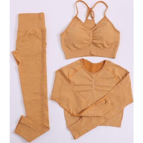 Tracksuit Women Yoga Set Sport Bra Long sleeve Shirt Sport Bra Seamless Leggings Gym Fitness Clothes Running Training Sportswear